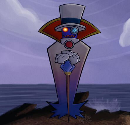 Count Bleck, from Nintendo's 'Super Paper Mario' standing dramatically on a cliff.