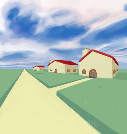 A 2-point perspective piece based on the game "Roblox."