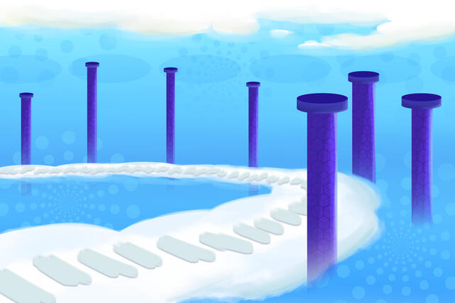 An otherwordly cloud monument pathway, this was another colour study I did trying to use only 3 colours.